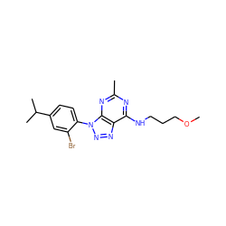 COCCCNc1nc(C)nc2c1nnn2-c1ccc(C(C)C)cc1Br ZINC000013794744