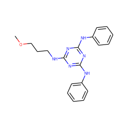 COCCCNc1nc(Nc2ccccc2)nc(Nc2ccccc2)n1 ZINC000216332728