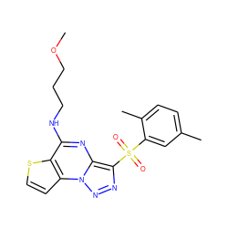 COCCCNc1nc2c(S(=O)(=O)c3cc(C)ccc3C)nnn2c2ccsc12 ZINC000020516464