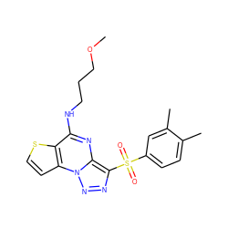 COCCCNc1nc2c(S(=O)(=O)c3ccc(C)c(C)c3)nnn2c2ccsc12 ZINC000020922174