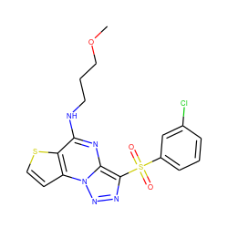 COCCCNc1nc2c(S(=O)(=O)c3cccc(Cl)c3)nnn2c2ccsc12 ZINC000020922302