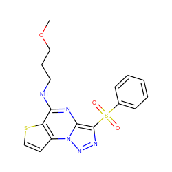 COCCCNc1nc2c(S(=O)(=O)c3ccccc3)nnn2c2ccsc12 ZINC000020516291