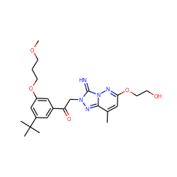 COCCCOc1cc(C(=O)Cn2nc3c(C)cc(OCCO)nn3c2=N)cc(C(C)(C)C)c1 ZINC000116060979