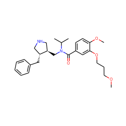 COCCCOc1cc(C(=O)N(C[C@@H]2CNC[C@H]2Cc2ccccc2)C(C)C)ccc1OC ZINC000095585360