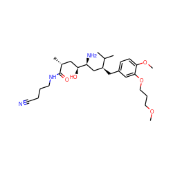 COCCCOc1cc(C[C@@H](C[C@H](N)[C@@H](O)C[C@@H](C)C(=O)NCCCC#N)C(C)C)ccc1OC ZINC000014967602