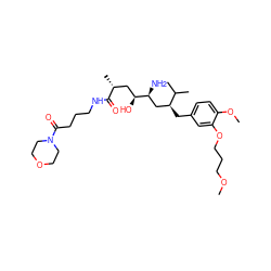 COCCCOc1cc(C[C@@H](C[C@H](N)[C@@H](O)C[C@@H](C)C(=O)NCCCC(=O)N2CCOCC2)C(C)C)ccc1OC ZINC000014967623