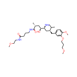 COCCCOc1cc(C[C@@H](C[C@H](N)[C@@H](O)C[C@@H](C)C(=O)NCCCC(=O)NCCOC)C(C)C)ccc1OC ZINC000014967616