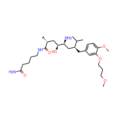 COCCCOc1cc(C[C@@H](C[C@H](N)[C@@H](O)C[C@@H](C)C(=O)NCCCCC(N)=O)C(C)C)ccc1OC ZINC000014967620