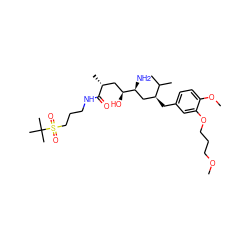 COCCCOc1cc(C[C@@H](C[C@H](N)[C@@H](O)C[C@@H](C)C(=O)NCCCS(=O)(=O)C(C)(C)C)C(C)C)ccc1OC ZINC000014967635