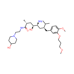 COCCCOc1cc(C[C@@H](C[C@H](N)[C@@H](O)C[C@@H](C)C(=O)NCCN2CCC(O)CC2)C(C)C)ccc1OC ZINC000014967574