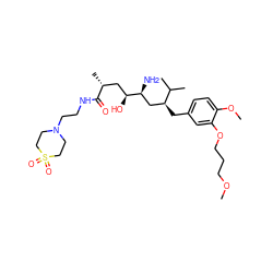 COCCCOc1cc(C[C@@H](C[C@H](N)[C@@H](O)C[C@@H](C)C(=O)NCCN2CCS(=O)(=O)CC2)C(C)C)ccc1OC ZINC000014967571