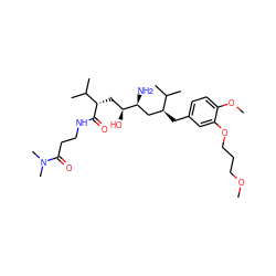 COCCCOc1cc(C[C@@H](C[C@H](N)[C@@H](O)C[C@H](C(=O)NCCC(=O)N(C)C)C(C)C)C(C)C)ccc1OC ZINC000003946139