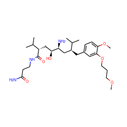 COCCCOc1cc(C[C@@H](C[C@H](N)[C@@H](O)C[C@H](C(=O)NCCC(N)=O)C(C)C)C(C)C)ccc1OC ZINC000014967658