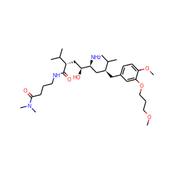 COCCCOc1cc(C[C@@H](C[C@H](N)[C@@H](O)C[C@H](C(=O)NCCCC(=O)N(C)C)C(C)C)C(C)C)ccc1OC ZINC000014967709