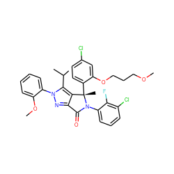 COCCCOc1cc(Cl)ccc1[C@@]1(C)c2c(nn(-c3ccccc3OC)c2C(C)C)C(=O)N1c1cccc(Cl)c1F ZINC000230575171