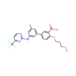 COCCCOc1ccc(-c2cc(C)cc(Nc3nccc(C(F)(F)F)n3)c2)cc1C(=O)O ZINC001772585536