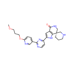 COCCCOc1ccc(-c2nccc(-c3cc4c([nH]3)[C@@]3(CCCNC3)CNC4=O)n2)cn1 ZINC000071334047