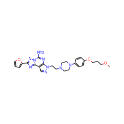 COCCCOc1ccc(N2CCN(CCn3ncc4c3nc(N)n3nc(-c5ccco5)nc43)CC2)cc1 ZINC000028891955