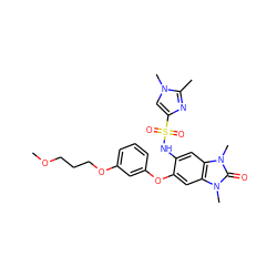 COCCCOc1cccc(Oc2cc3c(cc2NS(=O)(=O)c2cn(C)c(C)n2)n(C)c(=O)n3C)c1 ZINC000653719590