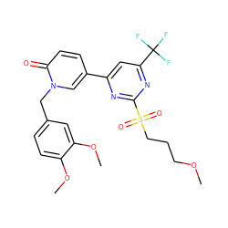 COCCCS(=O)(=O)c1nc(-c2ccc(=O)n(Cc3ccc(OC)c(OC)c3)c2)cc(C(F)(F)F)n1 ZINC001772582408