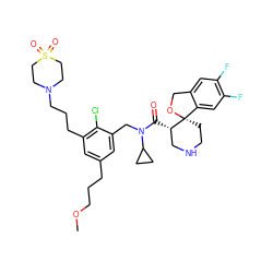 COCCCc1cc(CCCN2CCS(=O)(=O)CC2)c(Cl)c(CN(C(=O)[C@H]2CNCC[C@@]23OCc2cc(F)c(F)cc23)C2CC2)c1 ZINC000082137977