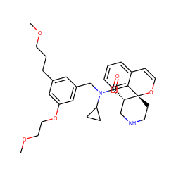 COCCCc1cc(CN(C(=O)[C@H]2CNCC[C@@]23OC=Cc2ccccc23)C2CC2)cc(OCCOC)c1 ZINC000073170207