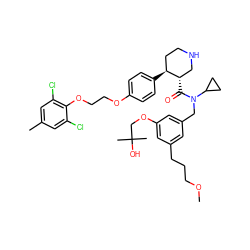 COCCCc1cc(CN(C(=O)[C@H]2CNCC[C@@H]2c2ccc(OCCOc3c(Cl)cc(C)cc3Cl)cc2)C2CC2)cc(OCC(C)(C)O)c1 ZINC000072132820