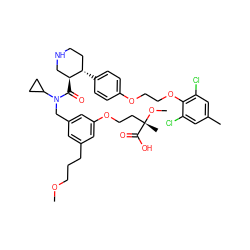 COCCCc1cc(CN(C(=O)[C@H]2CNCC[C@@H]2c2ccc(OCCOc3c(Cl)cc(C)cc3Cl)cc2)C2CC2)cc(OCC[C@](C)(OC)C(=O)O)c1 ZINC000095548047