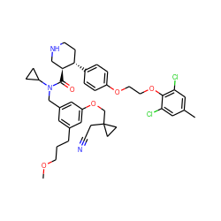 COCCCc1cc(CN(C(=O)[C@H]2CNCC[C@@H]2c2ccc(OCCOc3c(Cl)cc(C)cc3Cl)cc2)C2CC2)cc(OCC2(CC#N)CC2)c1 ZINC000072131720