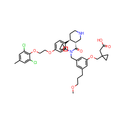 COCCCc1cc(CN(C(=O)[C@H]2CNCC[C@@H]2c2ccc(OCCOc3c(Cl)cc(C)cc3Cl)cc2)C2CC2)cc(OCC2(CC(=O)O)CC2)c1 ZINC000095547852