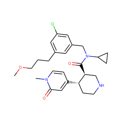 COCCCc1cc(Cl)cc(CN(C(=O)[C@H]2CNCC[C@@H]2c2ccn(C)c(=O)c2)C2CC2)c1 ZINC000072175577