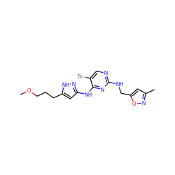 COCCCc1cc(Nc2nc(NCc3cc(C)no3)ncc2Br)n[nH]1 ZINC000084731069