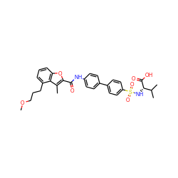 COCCCc1cccc2oc(C(=O)Nc3ccc(-c4ccc(S(=O)(=O)N[C@H](C(=O)O)C(C)C)cc4)cc3)c(C)c12 ZINC000043074775