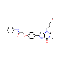 COCCCn1c(=O)n(C)c(=O)c2[nH]c(-c3ccc(OCC(=O)Nc4ccccc4)cc3)cc21 ZINC000013678830