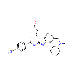 COCCCn1c(NC(=O)c2ccc(C#N)cc2)nc2cc(CN(C)C3CCCCC3)ccc21 ZINC000045497074