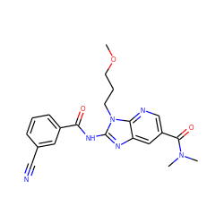 COCCCn1c(NC(=O)c2cccc(C#N)c2)nc2cc(C(=O)N(C)C)cnc21 ZINC000064527692