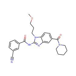 COCCCn1c(NC(=O)c2cccc(C#N)c2)nc2cc(C(=O)N3CCCCC3)ccc21 ZINC000043177031