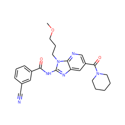 COCCCn1c(NC(=O)c2cccc(C#N)c2)nc2cc(C(=O)N3CCCCC3)cnc21 ZINC000064527682