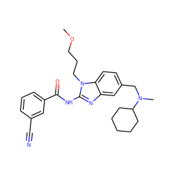 COCCCn1c(NC(=O)c2cccc(C#N)c2)nc2cc(CN(C)C3CCCCC3)ccc21 ZINC000042878548