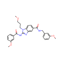 COCCCn1c(NC(=O)c2cccc(OC)c2)nc2cc(C(=O)NCc3cccc(OC)c3)ccc21 ZINC000064539298