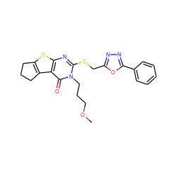 COCCCn1c(SCc2nnc(-c3ccccc3)o2)nc2sc3c(c2c1=O)CCC3 ZINC000003522984