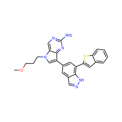 COCCCn1cc(-c2cc(-c3cc4ccccc4s3)c3[nH]ncc3c2)c2nc(N)ncc21 ZINC000045337743