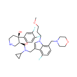 COCCCn1cc(CN(C(=O)[C@H]2CNCC[C@]2(O)c2ccc(F)c(F)c2)C2CC2)c2c(F)ccc(CN3CCOCC3)c21 ZINC000073140309