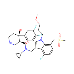 COCCCn1cc(CN(C(=O)[C@H]2CNCC[C@]2(O)c2ccc(F)c(F)c2)C2CC2)c2c(F)ccc(CS(C)(=O)=O)c21 ZINC000073140306