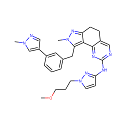 COCCCn1ccc(Nc2ncc3c(n2)-c2c(nn(C)c2Cc2cccc(-c4cnn(C)c4)c2)CC3)n1 ZINC000224949396