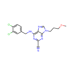 COCCCn1cnc2c(NCc3ccc(Cl)c(Cl)c3)nc(C#N)nc21 ZINC000014977904