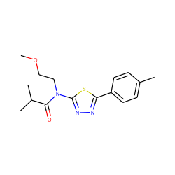 COCCN(C(=O)C(C)C)c1nnc(-c2ccc(C)cc2)s1 ZINC000004880548