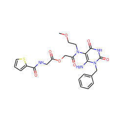 COCCN(C(=O)COC(=O)CNC(=O)c1cccs1)c1c(N)n(Cc2ccccc2)c(=O)[nH]c1=O ZINC000012875420