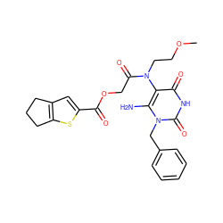 COCCN(C(=O)COC(=O)c1cc2c(s1)CCC2)c1c(N)n(Cc2ccccc2)c(=O)[nH]c1=O ZINC000012999952