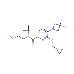 COCCN(C(=O)c1ccc(N2CC(F)(F)C2)c(OCC2CC2)n1)C(C)(C)C ZINC000146314832